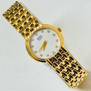 ESQ Swiss Movado Diamond Mother Of Pearl Dial Womens Gold Watch Bracelet 100202